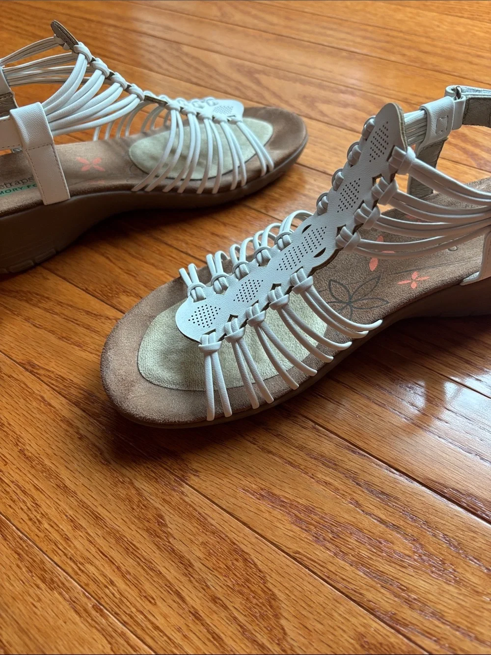 BareTraps White Strappy Wedge Sandals